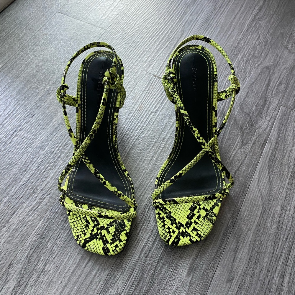 Bershka neon yellow/green snakeskin heels